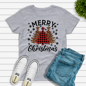 Merry Christmas Leopard Plaid Shirt (Black Letters)